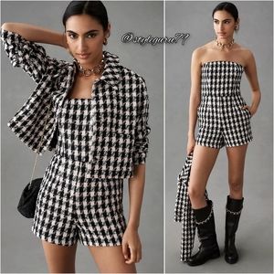 Anthropologie Black and White Houndstooth Romper Set